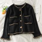 Glitter-trim Loose Jacket Black - One Size