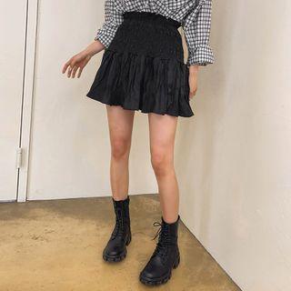 Inset Shorts Smocked Crinkled Miniskirt