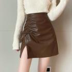 Drawstring Faux Leather Mini A-line Skirt