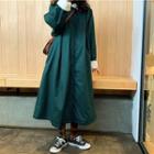 Plain Loose-fit Single-breasted Long-sleeve Coat Green - One Size