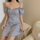 Short-sleeve Square Neck Floral Mini A-line Dress