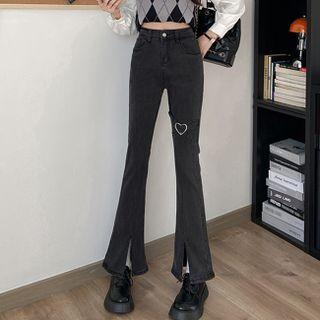 High Waist Heart Ring Slit Bootcut Jeans