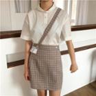 Short-sleeve Plain Shirt / Plaid Skirt