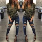 Camouflage Long-sleeve Lace-up Top