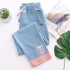 Embroidered Gingham Trim Straight Fit Jeans
