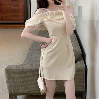Cold-shoulder Faux Pearl Mini Sheath Dress