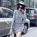 Set: Crew-neck Sweater + Knitted Pencil Skirt