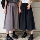 Elastic-waist Midi A-line Skirt