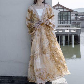 Long-sleeve Print Hooded Maxi Dress