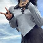Long Sleeve Contrast Collar Asymmetric T-shirt
