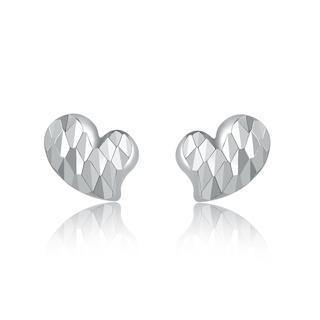 14k/585 White Gold Heart Diamond Cut Stud Earrings
