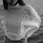 Turtleneck Cable-knit Sweater White - One Size