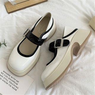 Platform Low Heel Contrast Trim Mary Jane Shoes
