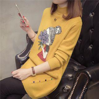 Printed Mock Neck Long Sweater