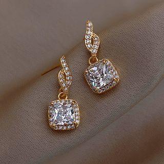 Square Rhinestone Drop Earring 1 Pair - Gold & Silver - One Size