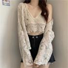 Lace Button-up Light Jacket / Cropped Camisole Top