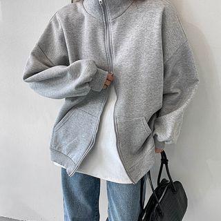 Stand-collar Napped Zip-up Jacket