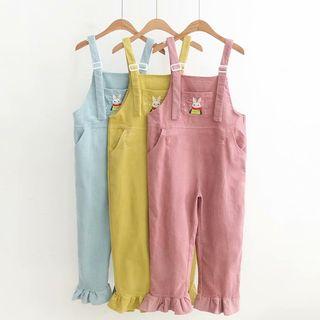 Rabbit Embroidered Frill Hem Corduroy Jumper Pants
