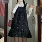 Dotted Strappy A-line Dress / Mock-neck Long-sleeve T-shirt