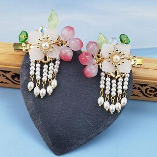 Faux Pearl Flower Hair Clip I32 - White - One Size