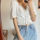 Lace Up Cropped Top White - One Size