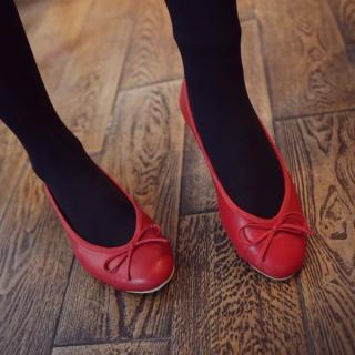 Faux-leather Bow-accent Flats