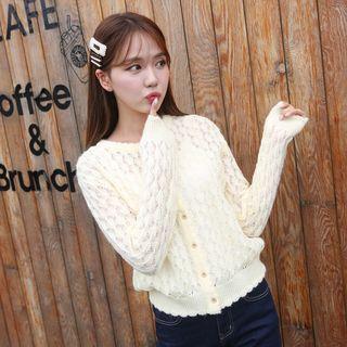Scallop-edge Punched Wool Blend Cardigan