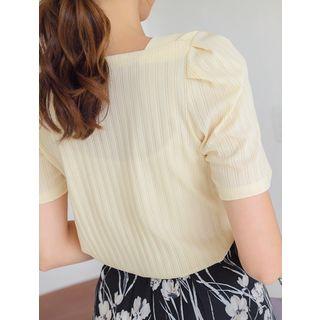 Plus Size Puff-shoulder Squareneck Blouse