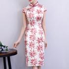Cap-sleeve Floral Qipao