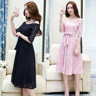 Off-shoulder Strap Lace Panel Dress