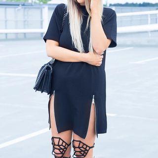 Side Zip Detailed Short Sleeve T-shirt Dress