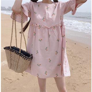 Floral Print Frilled Short-sleeve Dress