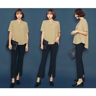 Cuff-sleeve Open-placket Top