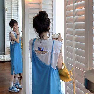 Cap-sleeve Lettering T-shirt / Sleeveless Shift Dress