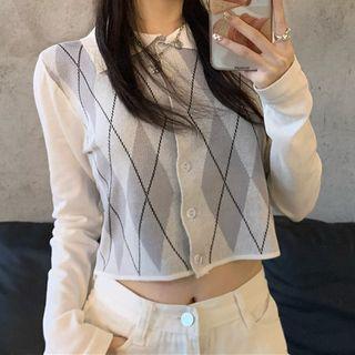 Argyle Collared Sweater / Short-sleeve Knit Top