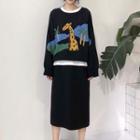 Giraffe Sweater / Long-sleeve T-shirt / Straight Cut Midi Skirt