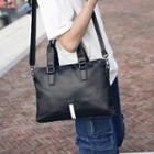 Faux Leather Top Handle Shoulder Bag Black - One Size
