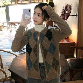 Argyle Knit Cardigan Coffee - One Size