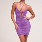 Strappy Tie-front Ruched Mini Bodycon Dress