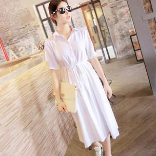 Drawstring-waist Shirt Dress