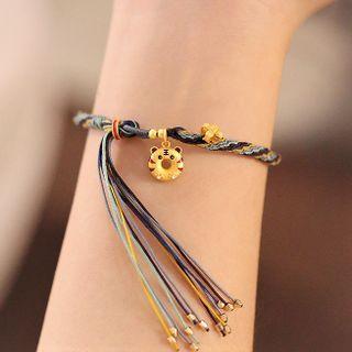 Tiger Sterling Silver Pendant String Bracelet