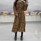 Long-sleeve Tie-waist Floral Printed Dress Skirt - One Size