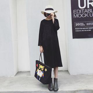 Faux Suede Long Sleeve Midi Dress