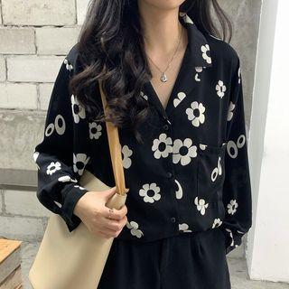 Long-sleeve Floral Shirt Floral - Black - One Size
