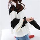 Round-neck 3/4-sleeve Striped Knit Top