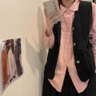 Plain Shirt / Single-breasted Vest / Midi A-line Skirt