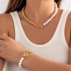 Set: Faux Pearl Panel Bracelet + Necklace