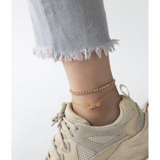 Set Of 2: Rhinestone Lettering Anklet