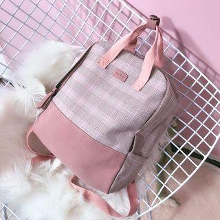 Faux Suede Panel Plaid Canvas Backpack