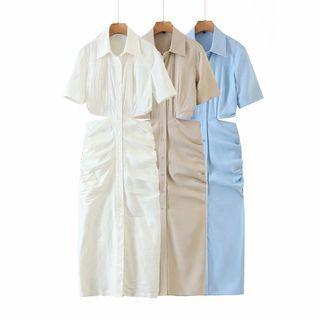 Short-sleeve Plain Cutout Shirtdress